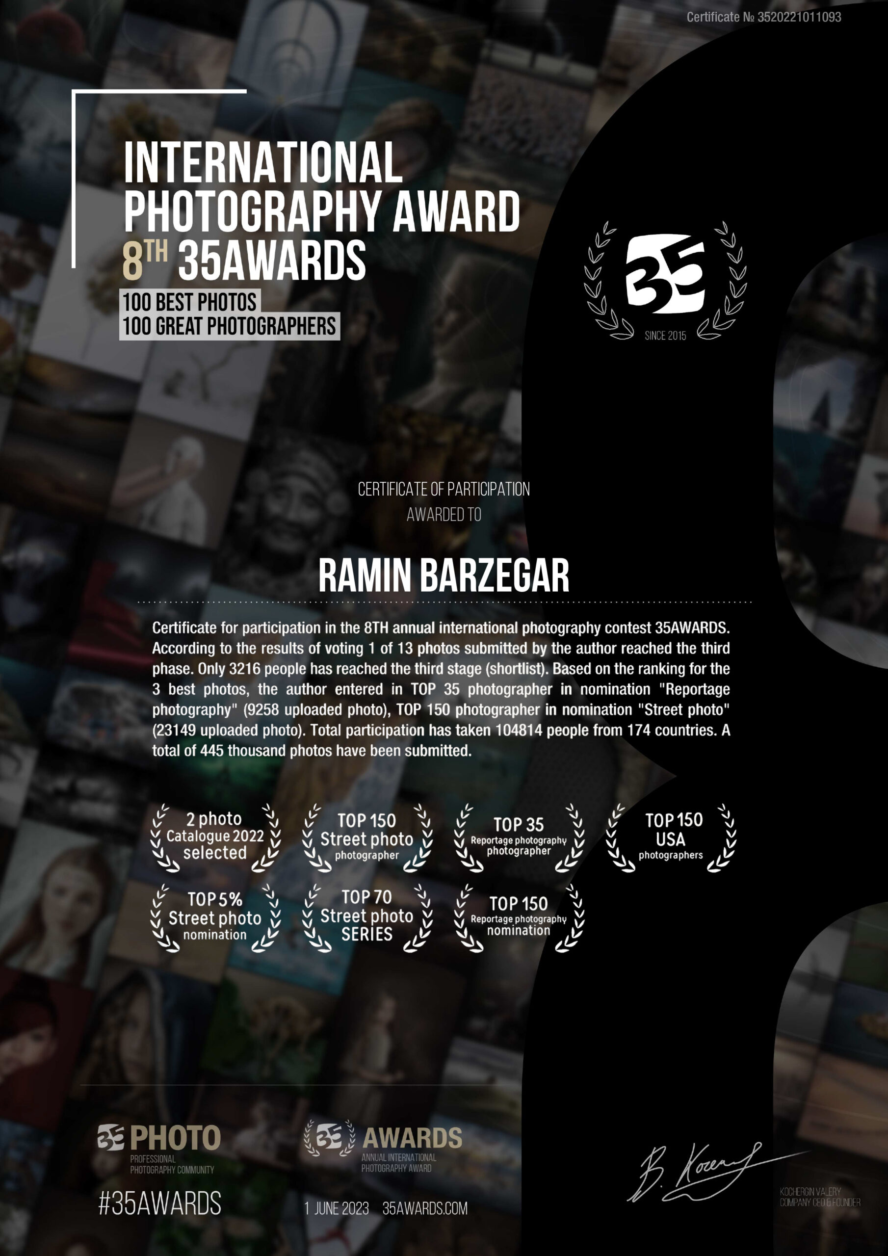 8th 35 awards -Ramin Barzegar 