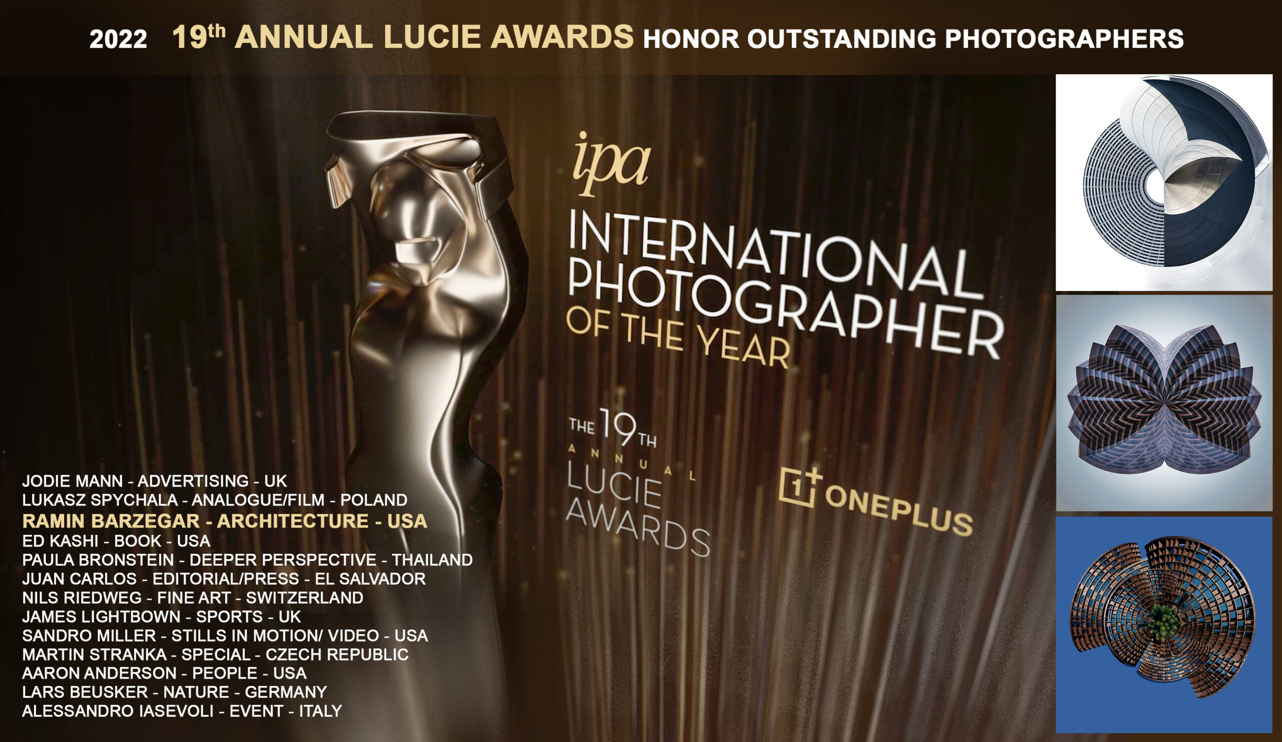 2022 نوزدهمین جوایز سالانه لوسی افتخار 
 رامین برزگر عکاسان برجسته