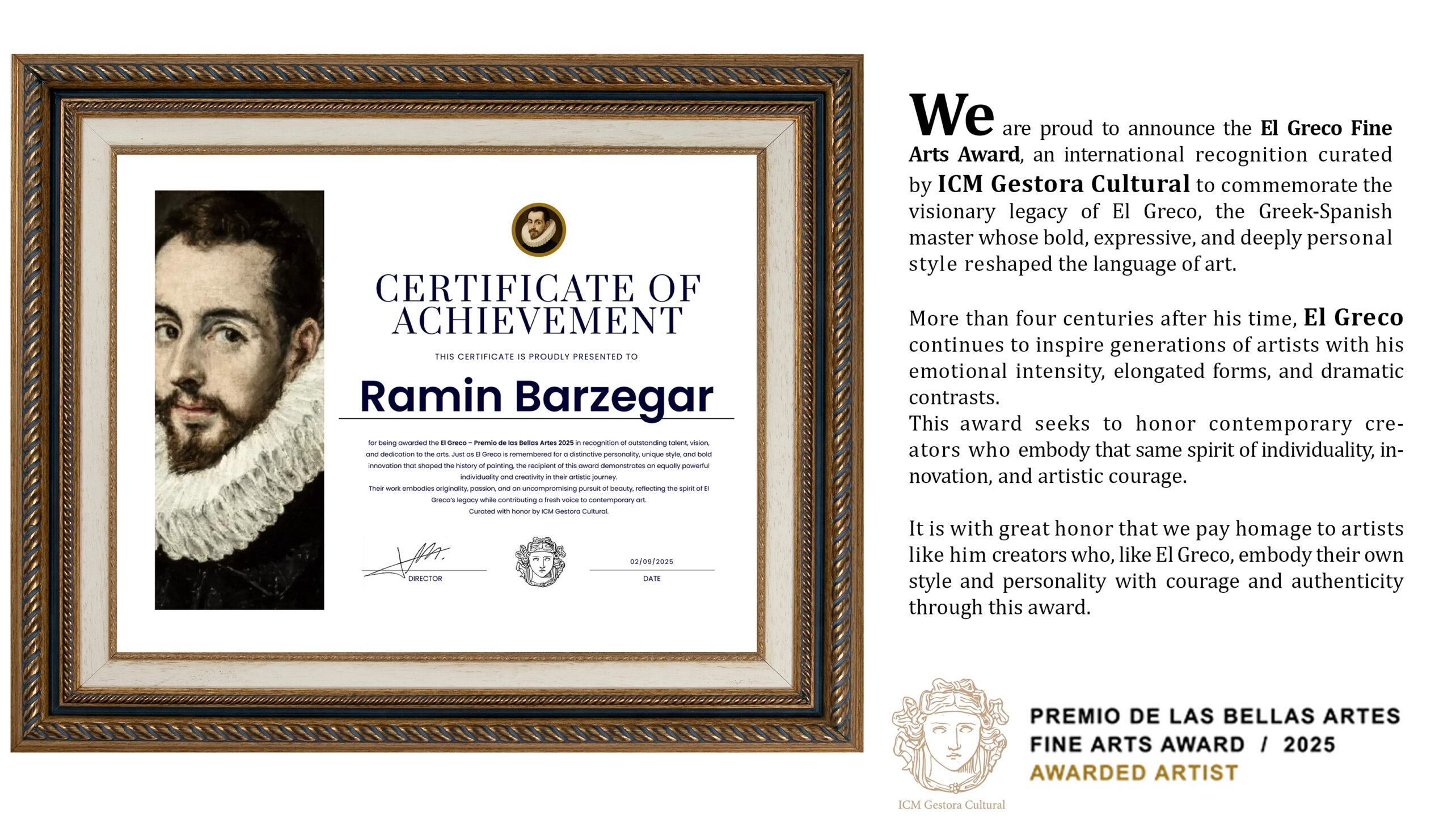 El Greco Premio de las Bellas Artes 2025 – Ramin Barzegar